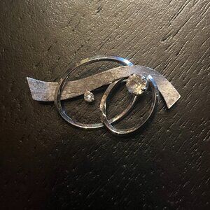 Vintage 925 Sterling Silver Van Dell Double Circle Brooch Rhinestone